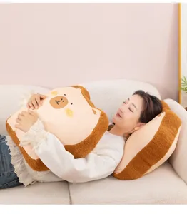 Coussin en peluche pain de mie mignon pour canapé et bureau. Très doux et confortable.