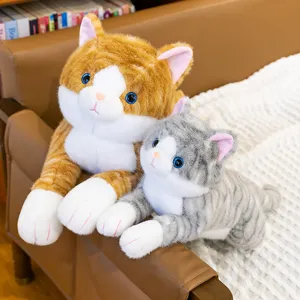 Cute cartoon healing lying plush cat pillow toy fluffy doll birthday gift for girlfriend