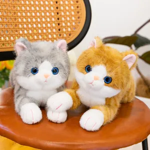 Cute lying cat plush toy pillow, soft stuffed animal doll for kids and birthday gifts