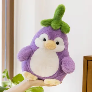 Peluche pinguino melanzana carino, morbida bambola imbottita, regalo di compleanno per bambini.