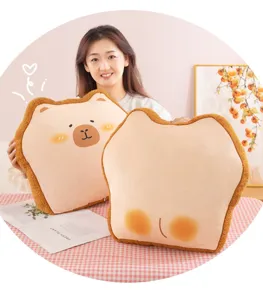Joli oreiller en peluche pain toast capybara poupée en peluche douce canapé coussin bureau maison.