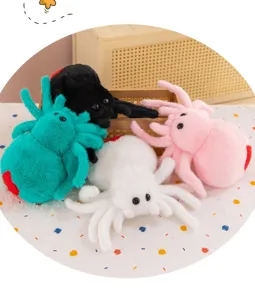 Cute plush spider toy set, soft stuffed insect doll for kids, multi-color baby companion.