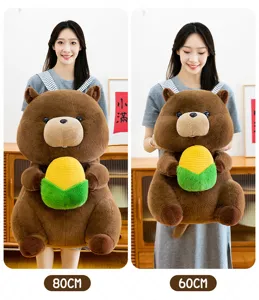 Cute marmot plush toy holding corn, soft sleeping pillow and cuddly stuffed animal for kids.