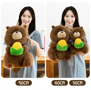 Cute cartoon marmot plush toy holding corn, soft stuffed animal pillow, 50/40/30cm available.
