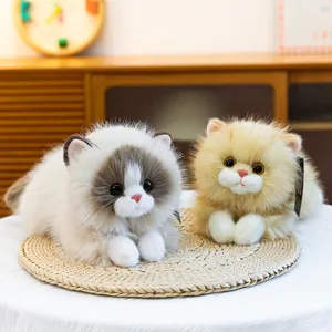 Simulation Ragdoll Cat Plush Toy Cute Stuffed Animal Soft Fluffy Kitty Companion Doll Kids Birthday Gift Home Decor