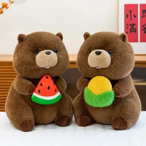Cute Marmot Plush Toy Cartoon Groundhog Stuffed Animal Doll Funny Holding Corn Watermelon Soft Sleeping Pillow Gift