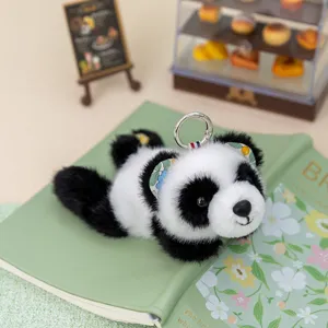 Cute panda plush toy keychain with floral ears kawaii animal plush bag pendant gift