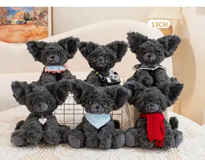 Lindo gato Devon Rex peluche mini gatito suave muñeca con babero y cámara regalo cumpleaños