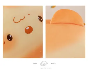 Cute plush bread mouse doll pillow detail shot, soft and comfortable stuffed toy cushion.
