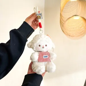 Cute cartoon baking chef sheep plush toy keychain, fluffy animal stuffed bag pendant gift.