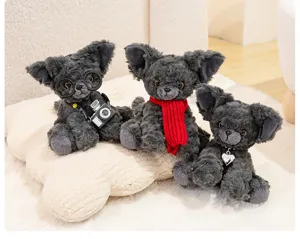 Conjunto de peluche de gato Devon Rex lindo, muñecos de gatito gris esponjoso con accesorios detalle.