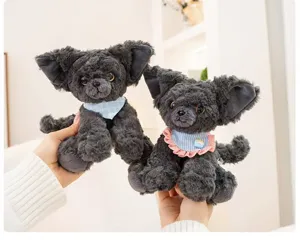 Lindo gato Devon Rex de peluche con babero de encaje, suave muñeco de peluche regalo.