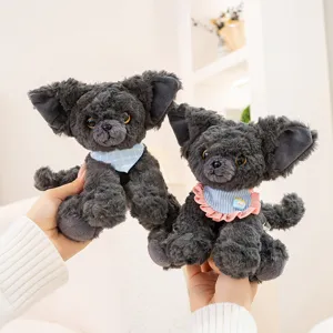 Lindo gato Devon Rex de peluche gatito esponjoso animal de peluche con babero regalo de cumpleaños