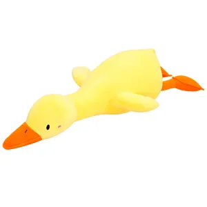 Cute yellow duck plush toy hugging pillow for children and home sofa comfort use.