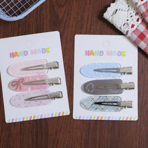 Korean style sweet cute resin hair clips set for women, crease free bang clips hairpin accessories.
