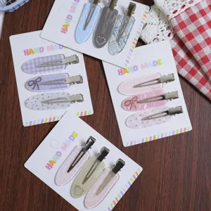 Korean style sweet cute hair clips set with plaid and floral designs for women.