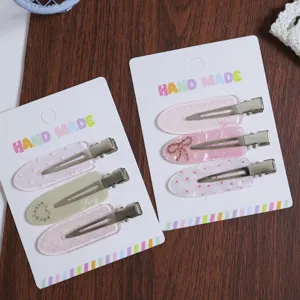 Korean style sweet girlish seamless hair clips set, cute floral and bow side hair accessories.