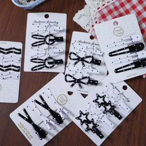 Korean style cute black and white polka dot hair clips set, sweet side fringe clips for girls.