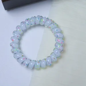 Colorful dot transparent spiral hair tie clear telephone wire hair band elastic hair rope