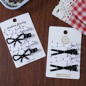 Korean style black and white polka dot bow hair clips cute side clips for women daily wear