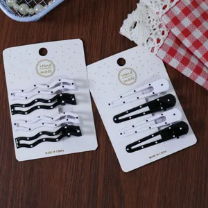 Korean sweet girl seamless hair clips set, black and white polka dot side bangs hairpins for women
