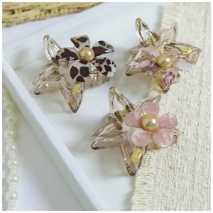 Cute star flower hair claw set, sweet acetate shark clip for women styling, daily hair accessories.