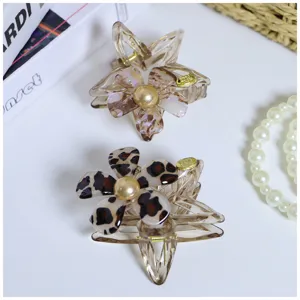 Acetate flower pentagram hair claw clip chic transparent shark clip hair accessory