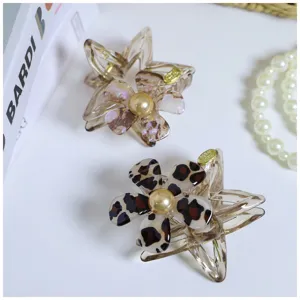 Acetate flower pentagram hair claw for women, chic shark clip back head hair accessory