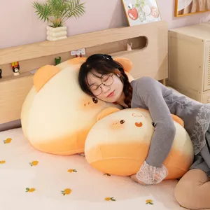 Cute cartoon soft bread cheese mouse plush pillow soft doll for bedroom bed headrest decor.