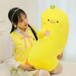 Cute yellow duck long plush pillow soft cartoon animal body pillow for girls bed gift