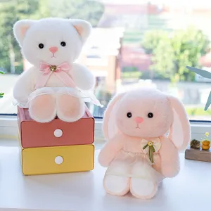 Cute Cartoon Rabbit Plush Toy Stuffed Animal Soft Doll With Gauze Skirt Bow