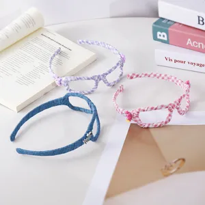 Modischer kreativer Brillenrahmen Haarreif, süßer Karo und Jeans Stoff Haarreif Set für den Alltag.