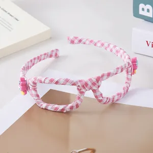 Rosa karierter Brillenform Haarreif handgemachter Stoff Haarband süßes Mode Haaraccessoire