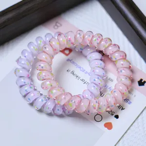 Colorful polka dot telephone wire hair ties, high elasticity seamless cute hair rope for summer.