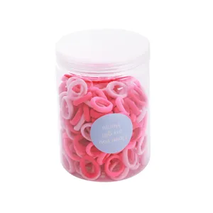 Kids candy color seamless hair ties in jar, cute elastic rubber hair bands for girls.
