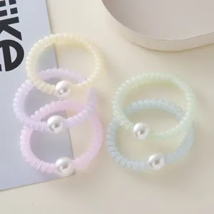 Laccio per Capelli a Filo Telefonico in Resina Plastica Minimalista Con Perla Artificiale Perlato Accessori per Capelli