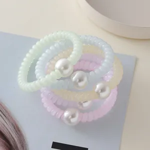 Elasti per capelli a filo di telefono colorati con perla, fasce a spirale carine per donne e ragazze.