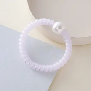 Elastico per capelli a filo di telefono color gelatina con perla bianca, braccialetto chic.