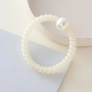 Cordoncino per capelli a spirale gelatina con grande perla, bracciale semplice.