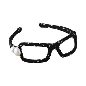 Handgemachter schwarzer Pünktchen Brillen Haarreif mit Perlen, schicker Haarschmuck.