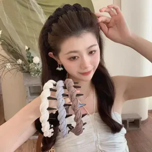 Braided hair band with teeth twist hair hoop high skull top fluffy hair accessory for women