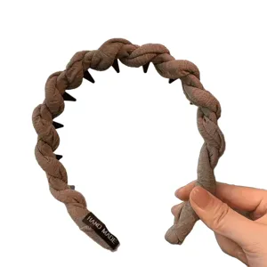Brown braided hair hoop with teeth non-slip twisted headband for women daily hair accessories