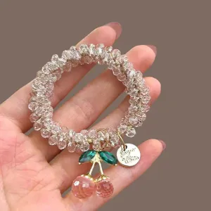 Laccio per capelli elastico in cristallo con ciliegia dolce e bracciale regalo accessorio.
