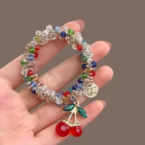 Dolce elastico per capelli in cristallo colorato bracciale con ciondolo ciliegia moda