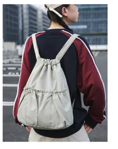 Sac a dos drawstring en nylon leger sac de jour decontracte pour femmes et hommes.