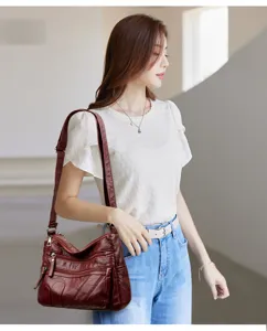 Soft PU leather multi-pocket shoulder crossbody bag for women, stylish and practical daily use.