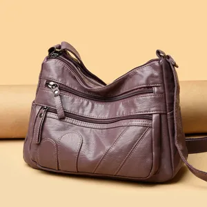 Women Fashion Soft PU Leather Crossbody Bag Multi-Pocket Multi-Compartment Shoulder Bag Casual Daily Handbag