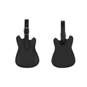 Étiquette de bagage guitare en cuir PU noir, pendentif ID anti-perte pour sac de voyage