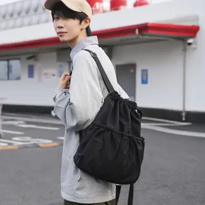 Sac à dos à cordon en nylon décontracté pour hommes et femmes, grand sac de sport extérieur.