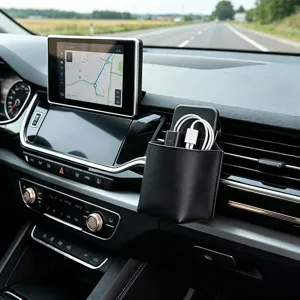 Sac de rangement en cuir pour grille d'aération de voiture, organiseur suspendu pratique.